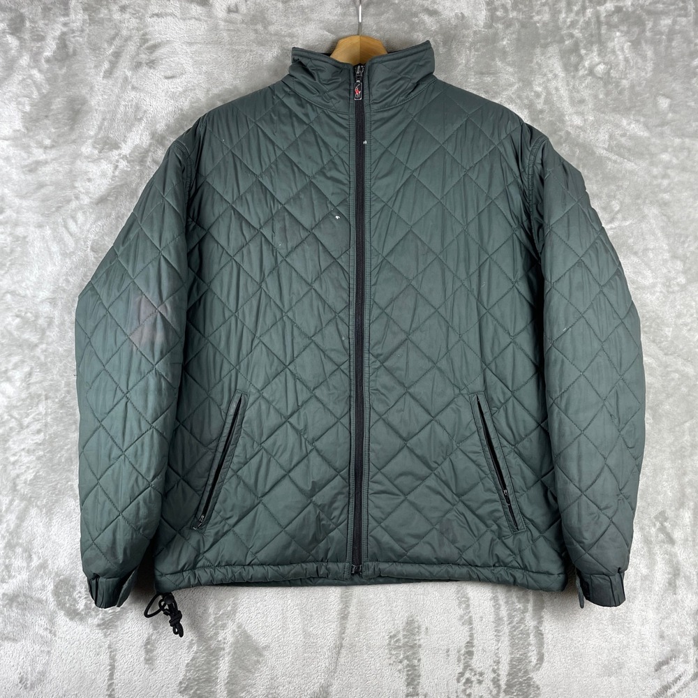 Vintage Polo Sport Quilted Jacket Men L Green Full Zip Diamond Puffer Coat